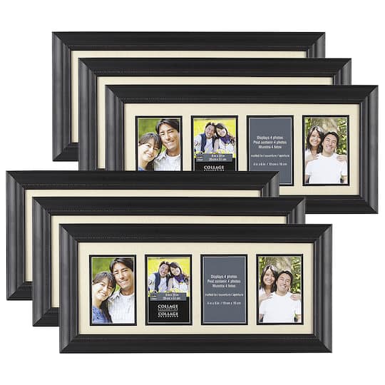 6 Pack: 4 Opening Black Laroche 4" x 6" Collage Frame with Mat by Studio Décor®